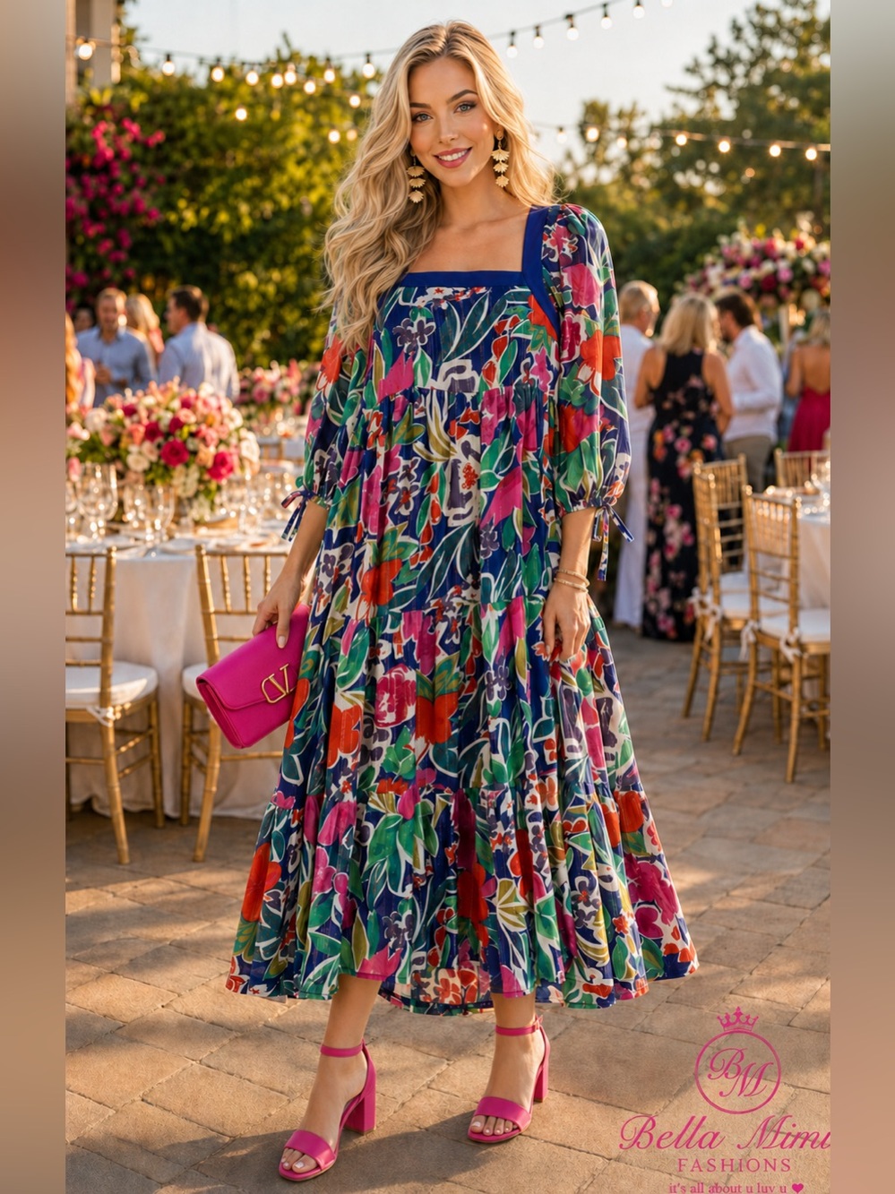 Umgee Floral Metallic Tiered Midi dress size Small 🌺🌸🌹 BRB SL 9